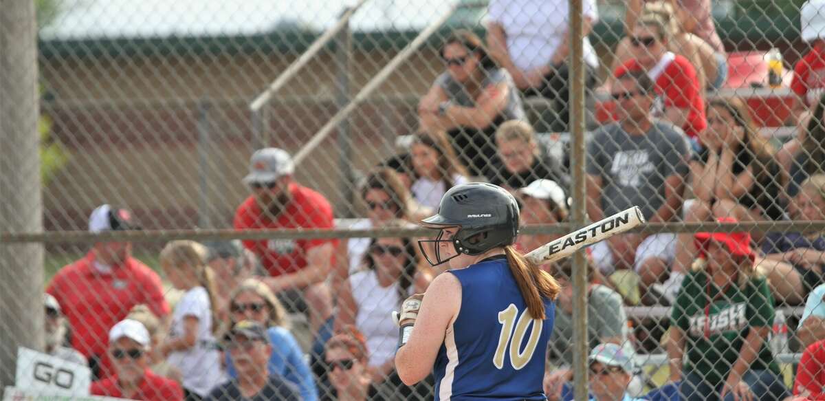 Onekama junior Cheryl Showalter braces to step into the batters bax during state quarterfinals on June 14 in Cadillac. 