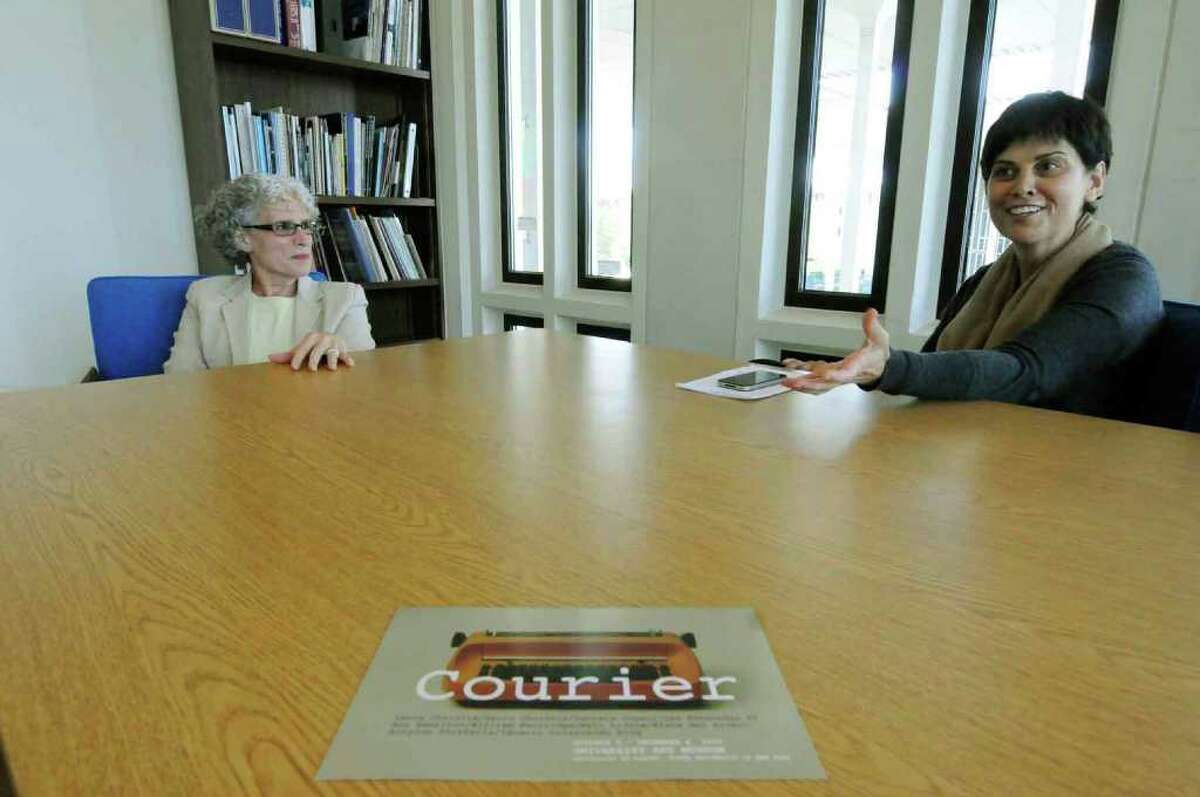 University of Albany Museum Director Janet Riker and curator Corinna Ripps Schaming talk about the museums new typewriter inspired exhibition "Courier" Wednesday 9/29/2010. (Michael P. Farrell / Times Union)