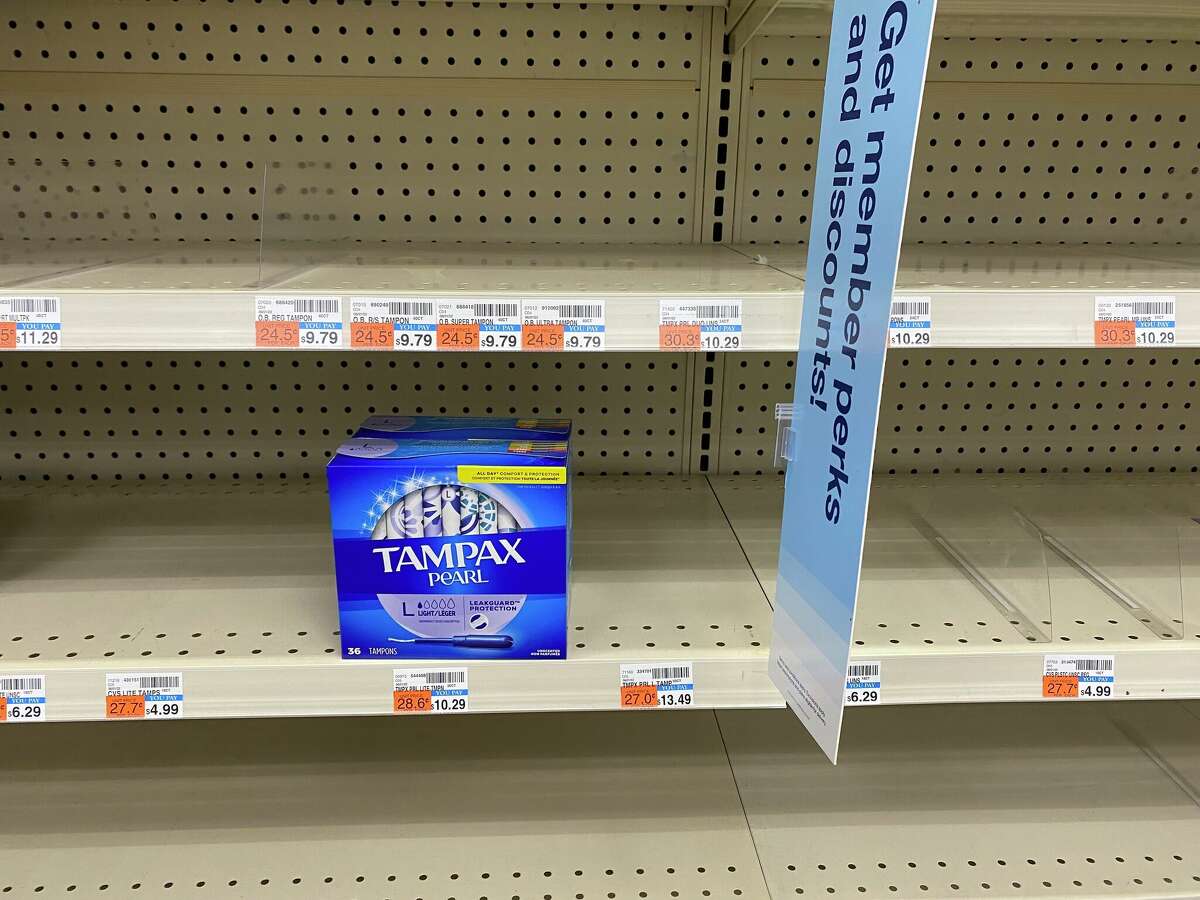 Shelves at a CVS in Norwalk show the impact of a tampon shortage on Wednesday, June 15, 2022.