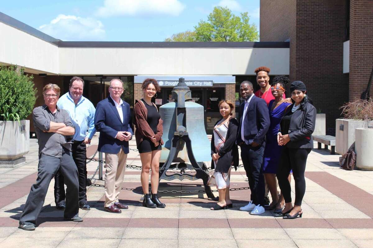This week the production for “Ella the Ungovernable” was awarded $50,000 in American Rescue Plan Act funds. Pictured here are playwright David McDonald, City Administrator Marc Nelson, Mayor Rob Rolison, Poughkeepsie High School graduates and actors Jasmine Garvin and Rosmerayah Garcia, Tim McQueen from Ill Harmonic, Talent Davis from MASS Design, producer Nikki MacArthur and Ondie James of Majesty 6:33 Productions.