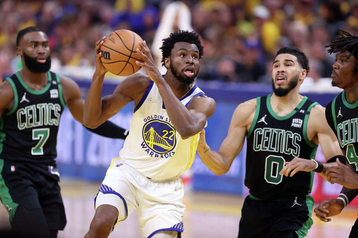 True Warriors 'checkbook win' would be keeping Andrew Wiggins. Golden State Warriors’ Andrew Wiggins drives to the basket against Boston Celtics’ Jayson Tatum, Jaylen Brown and Robert Williams III during Warriors’ 104-94 win in Game 5 of NBA Finals at Chase Center in San Francisco, Calif.,, on Monday, June 13, 2022.