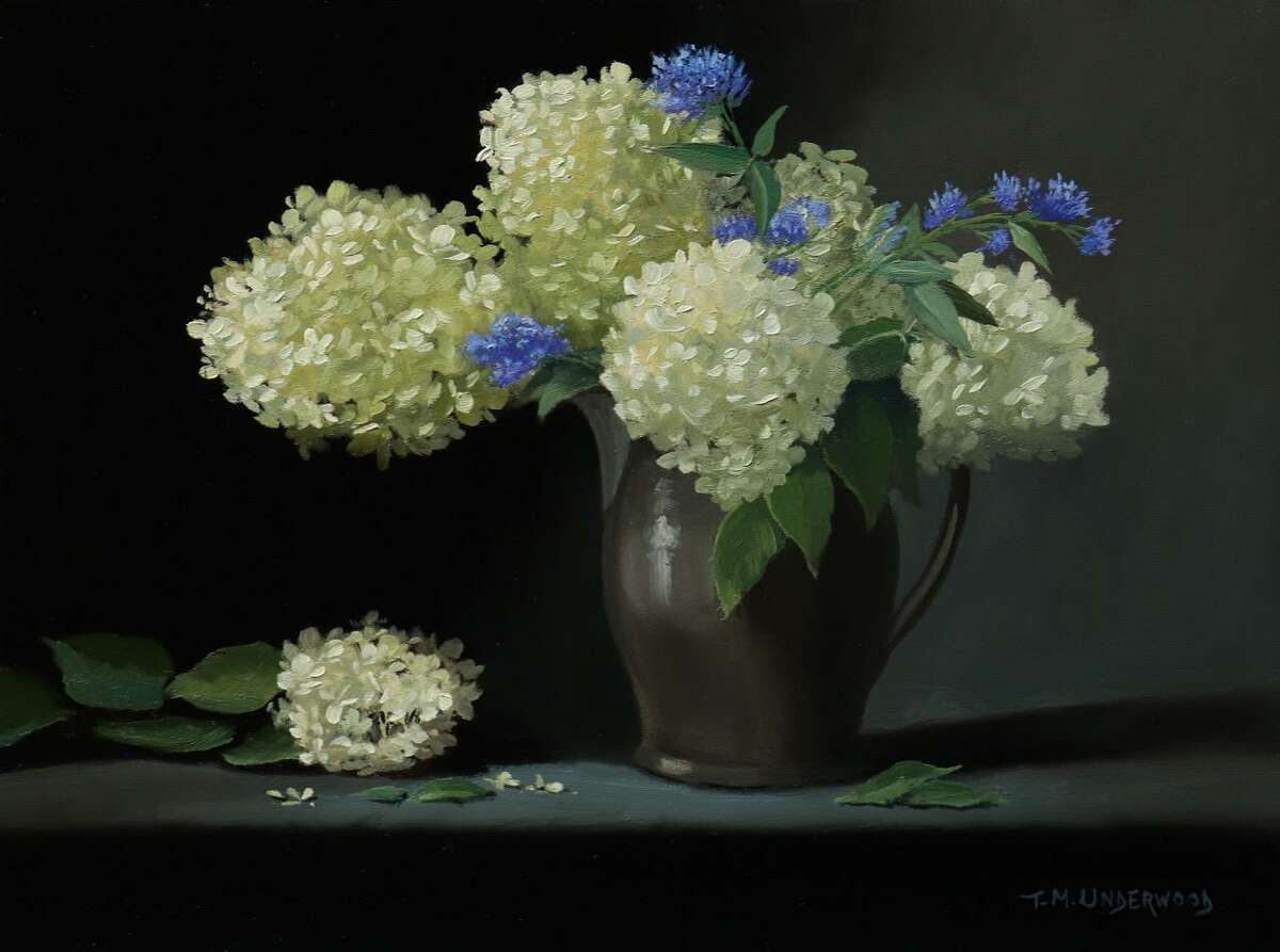 The Roxbury Congregational Church is holding the 17th Annual “Art at the Meetinghouse”, a Juried Art Show, June 17-19. Pictured, "Hydrangeas and Blue Mist" by Tina Underwood.