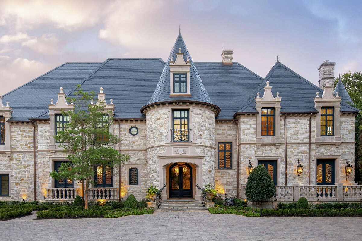 A modern French chateaux-inspired castle in Dallas' Preston Hollow Estates is set to hit the auction block next month