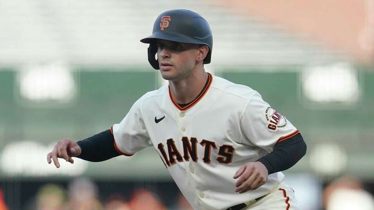San Francisco Giants' Tommy La Stella against the Colorado Rockies during a baseball game in San Francisco, Wednesday, June 8, 2022. (AP Photo/Jeff Chiu)