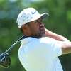 Tony Finau plays his shot from the tenth tee during a practice round prior to the US Open at The Country Club on Tuesday in Brookline, Mass.