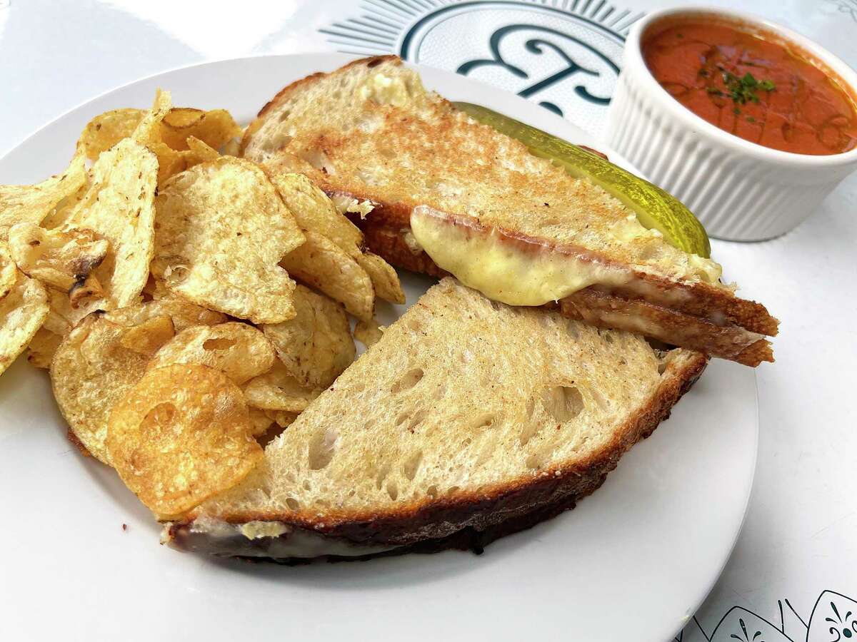 A grilled cheese sandwich includes fontina, raclette and goat cheese on sourdough bread at Bakery Lorraine at the Pearl.