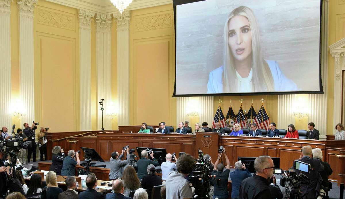 An image of Ivanka Trump is displayed on a screen as the House select committee investigating the Jan. 6 attack on the U.S. Capitol holds its first public hearing last week to reveal the findings of a year-long investigation, on Capitol Hill in Washington.