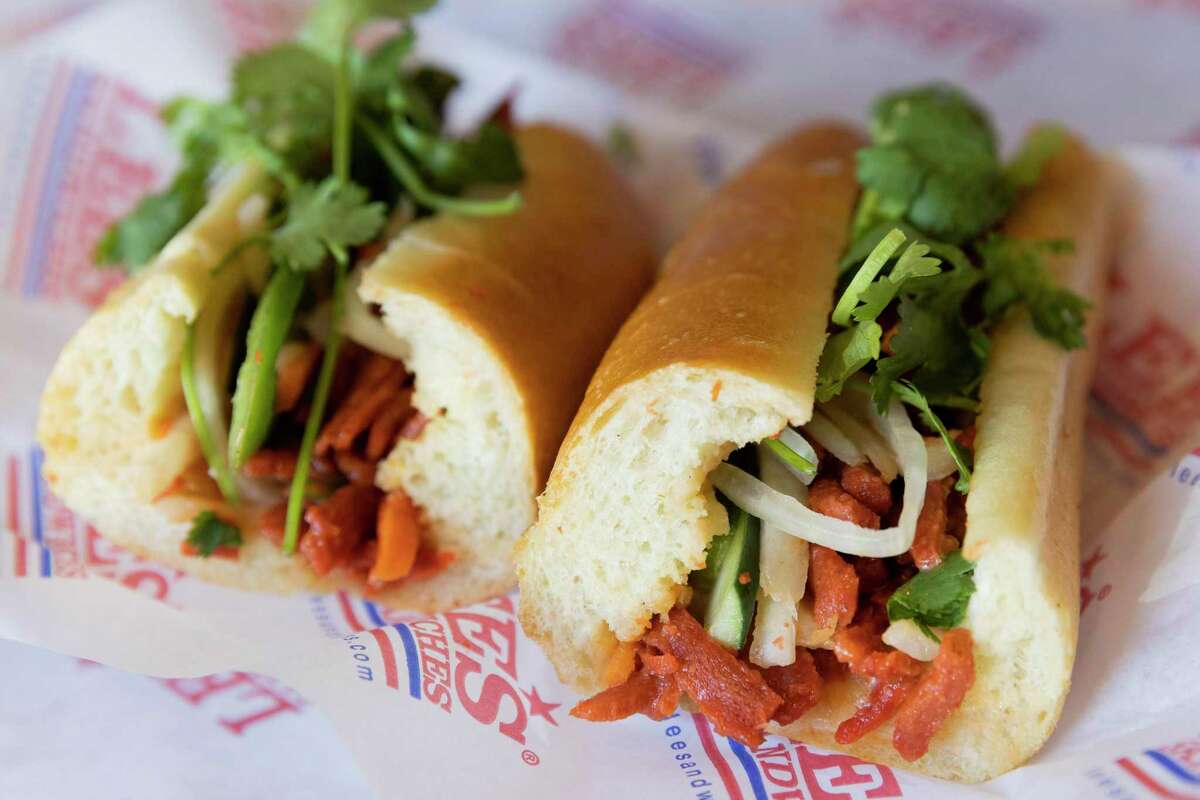 Vegan char siu bánh mi at Lee’s Sandwiches in San Jose.