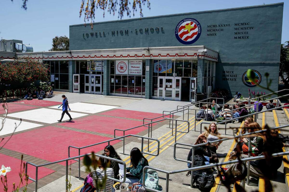 Lowell High School can be seen in San Francisco, Calif. on Monday, May 23, 2022. A recent report obtained by the Chronicle showed that 24% of freshman students at Lowell, the first to be admitted under the new lottery system, received at least one D or F grade this fall semester.