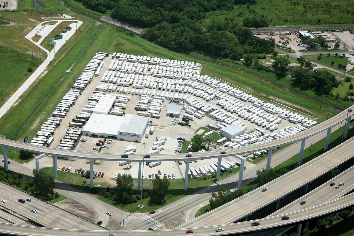 An aerial view of PPL Motorhomes at 10777 Southwest Freeway in Houston. 