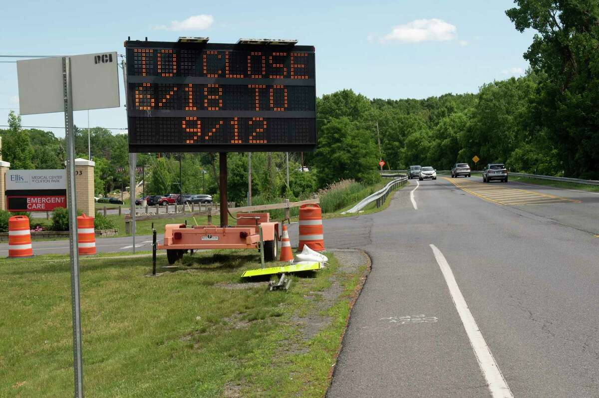 A sign along the way to the Sitterly Road Bridge informs drivers that bridge will be closed June 18 through September 12 on Wednesday, June 15, 2022 in Clifton Park, N.Y.