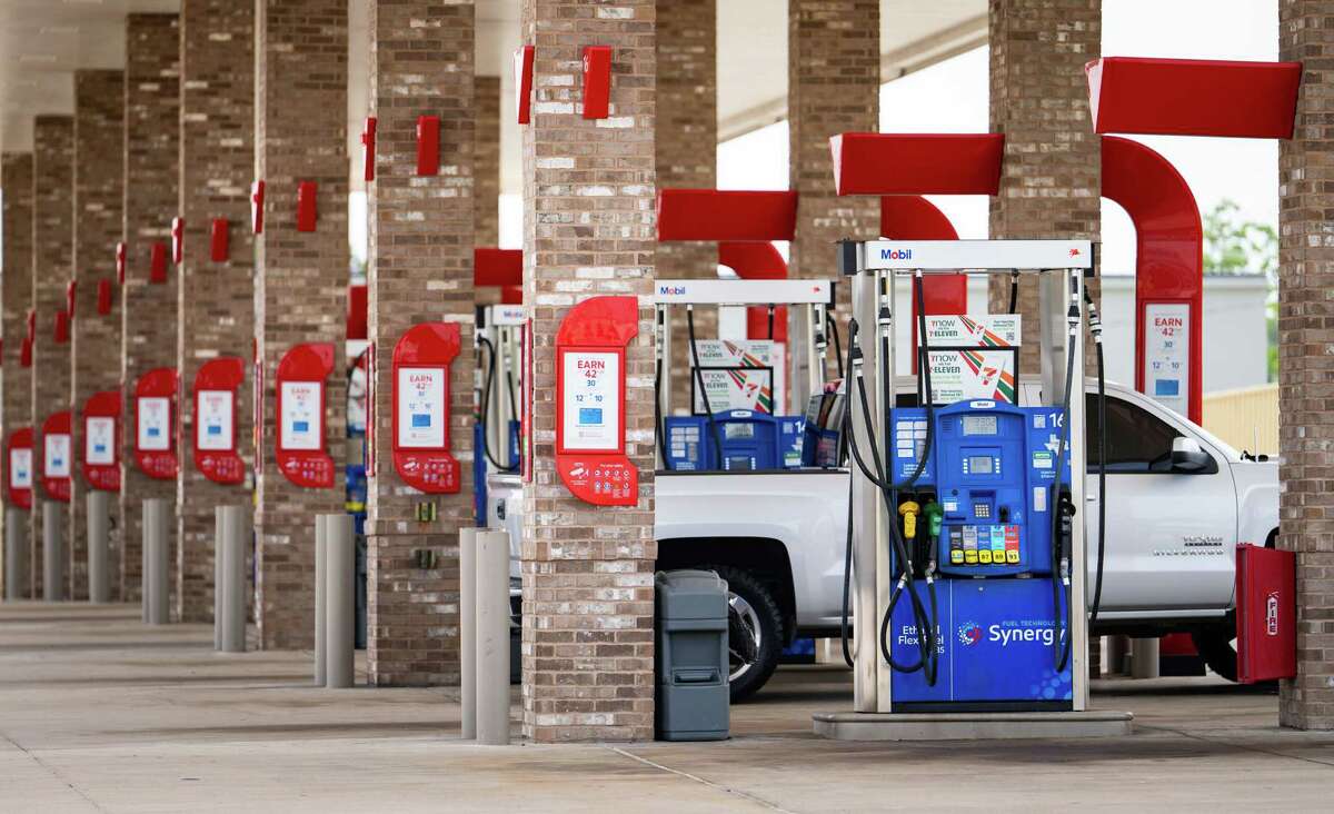 Gas pumps are lined up, Wednesday, June 15, 2022, in Houston.