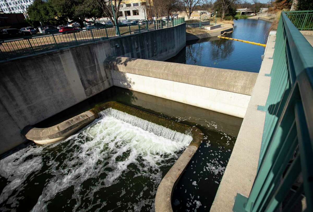 Water enters the San Antonio River at the San Antonio River Tunnel Inlet at Josephine Street, Tuesday, Jan. 18, 2022. Flood control officials in Houston are looking into a similar proposal to alleviate flooding here.