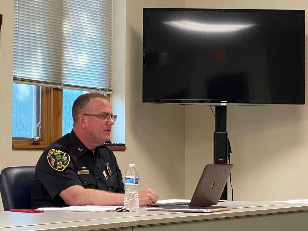 New Canaan Police Chief Leon Krolikowski spoke to the New Canaan Police Commission on June, 15, 2022.