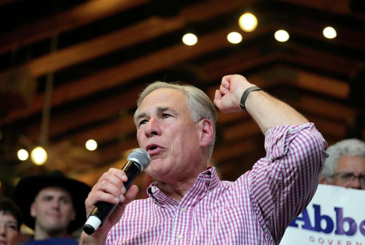 Gov. Greg Abbott is still leading Beto O'Rourke in the race for Texas governor, according to an August 2022 poll by the University of Texas-Tyler and the Dallas Morning News. In this file photo from June 16, 2022, Abbott speaks at an event at The Rustic in Houston. 