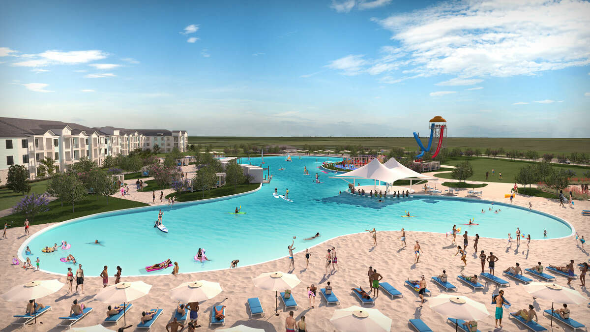 Megatel Homes'  Saint Tropez lagoon will offer white-sand beaches,  paddleboarding, kayaking, a swim-up bar, splash park, playground, water slide tower, cabanas and more. 