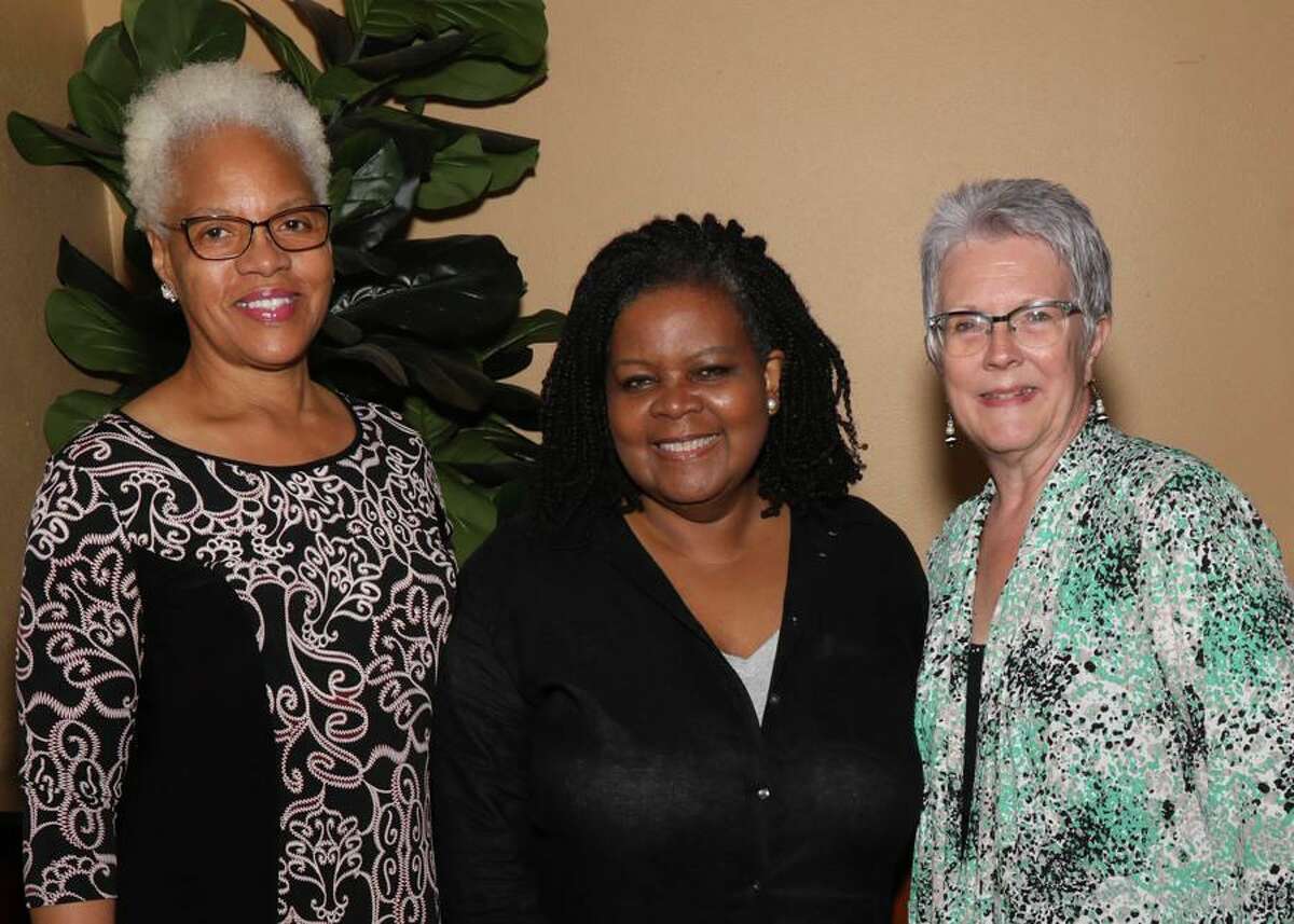 On June 12, Conroe native and Pulitzer Prize winner Annette Gordon-Reed spoke in Conroe at the Owen Theatre. She spoke about her book "On Juneteenth" that was published in May 2021. Her presentation was hosted by the Heritage Museum of Montgomery County. Pictured from left are Heritage Museum board president Gloria White, Annette Gordon-Reed and Heritage Museum Executive Director Suann Hereford.