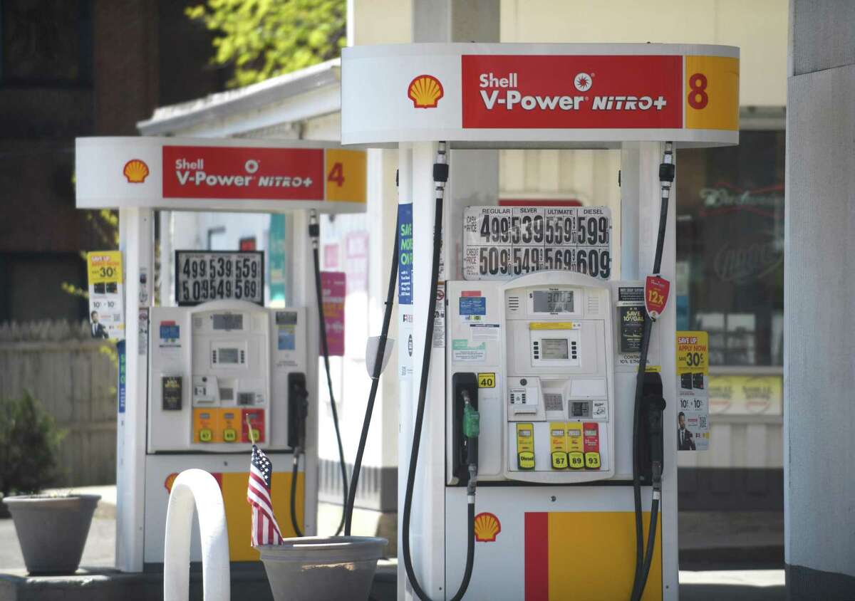 Regular unleaded gas is sold for $4.99 per gallon at a station in Stamford in April.