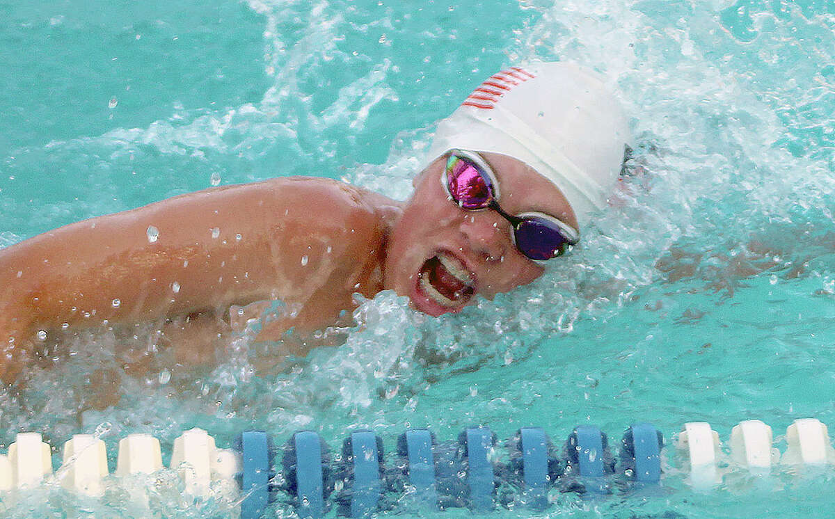Jack Middleton of Summers-Port heads for the wall in the 13-14 boys 100-yard freestyle in Thursday's SWISA dual meet against Sunset Hills in Godfrey. Middleton finished second in the event, but later won the 50 butterfly.