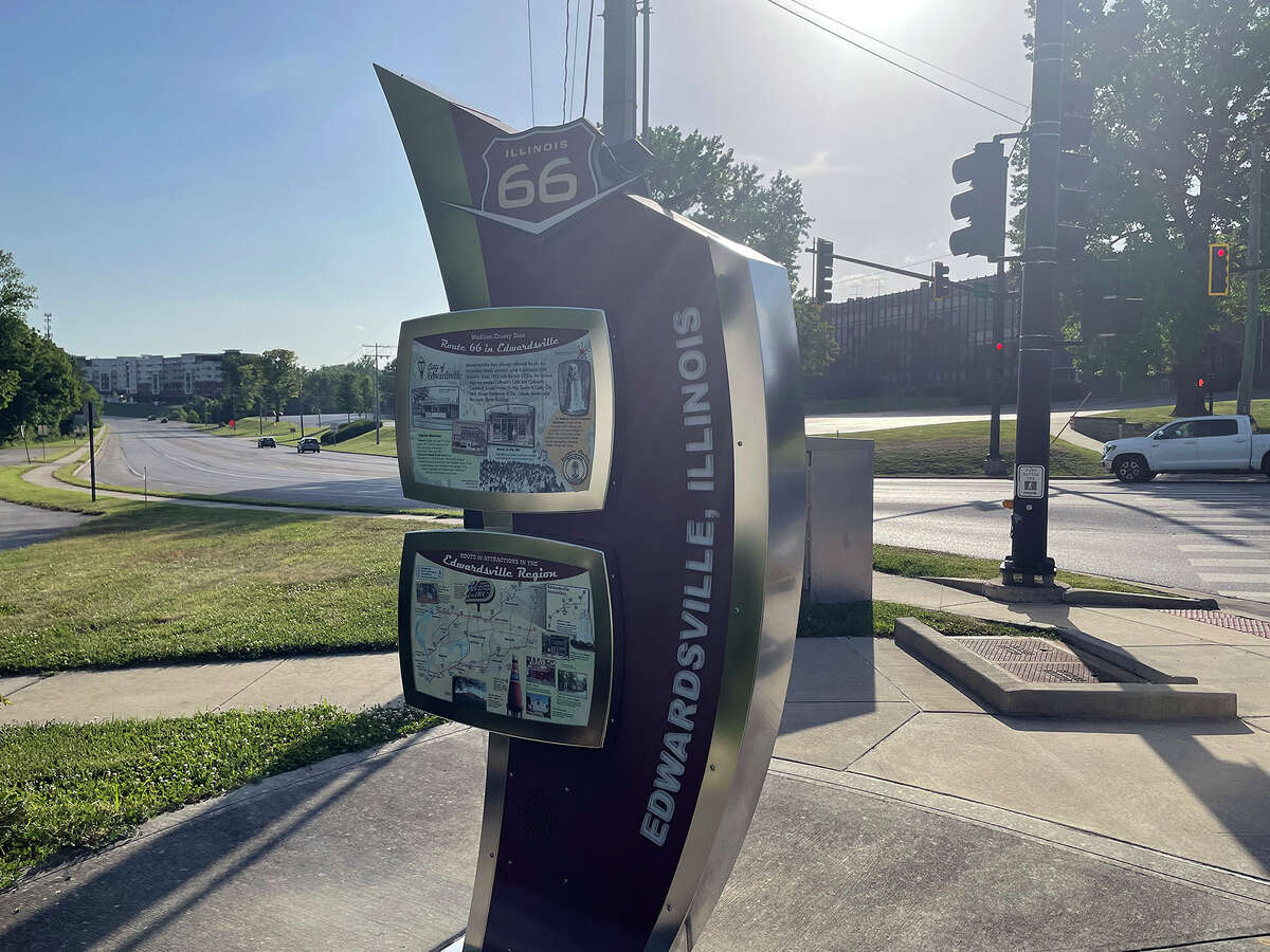 Somewhere to the left of the current Route 66 Kiosk, shown here, will be a new, 12.5-foot tall Route 66 Monument Sign, one of six to be installed along the route for its centennial. 