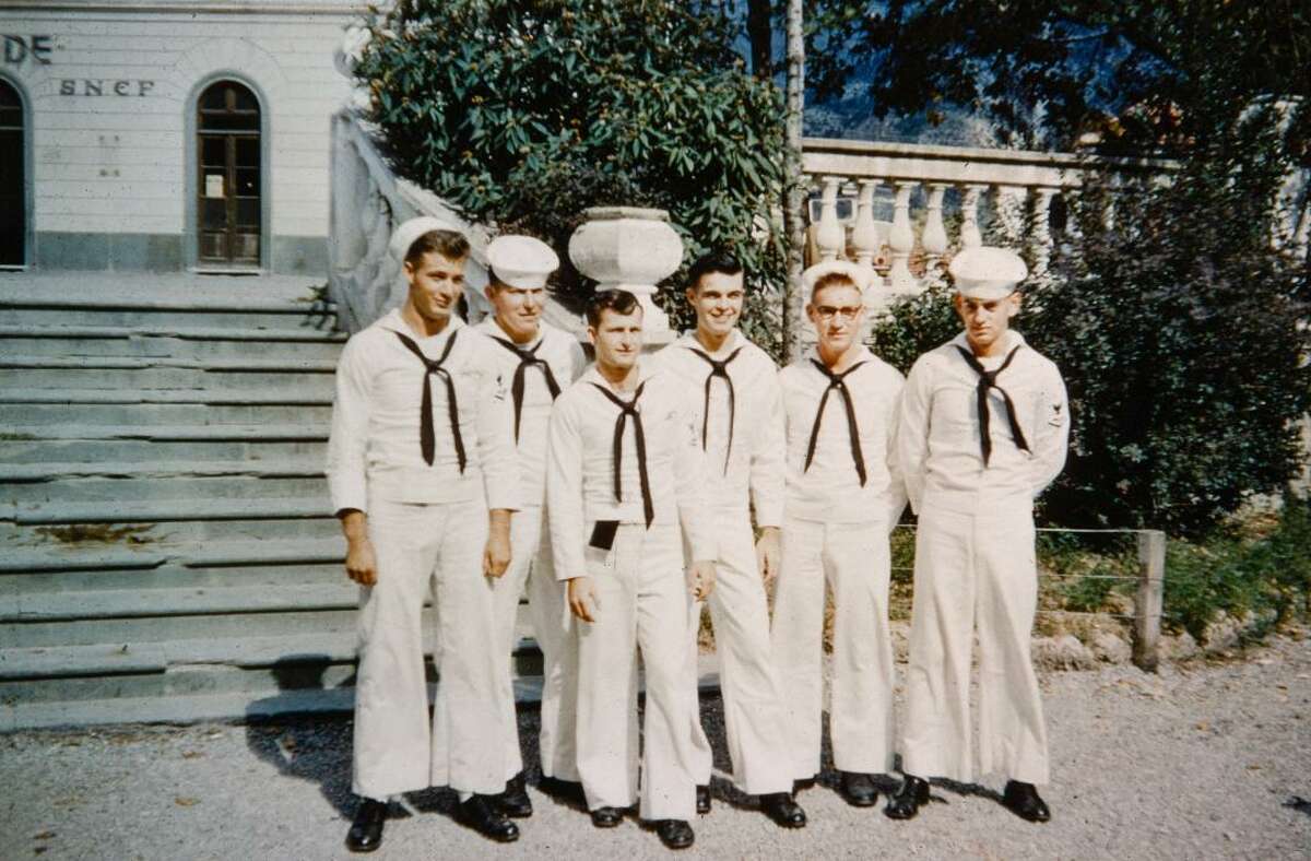 I located a picture of him with his engineer team on the deck of the CV-31 Bon Homme’ Richard. What a handsome young sailor! 