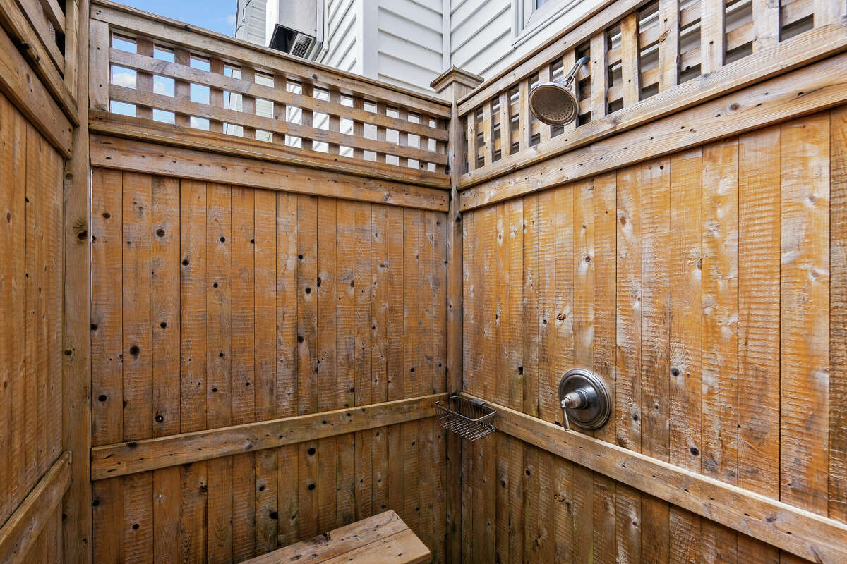 The outdoor shower at the home on 15 Wallace Avenue in Norwalk, Conn.