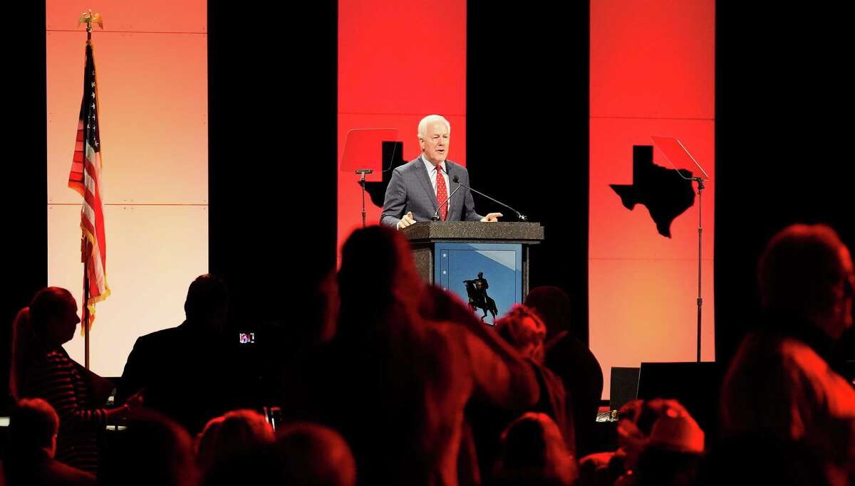U.S. Sen. John Cornyn is booed as he addresses delegates during the second day of the Republican Party of Texas Convention at George R. Brown Convention Center on Friday, June 17, 2022.