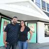 Nick Amoratis and Crystal Ardito-Meyer pose in front of 54 Naugatuck Ave., the future location of Nautilus Restaurant, in Milford, Conn. June 14, 2022.