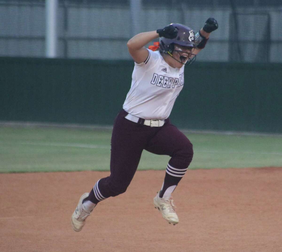 Emma Overla, rejoicing after hitting a two-run homer against Katy Seven Lakes in the regional semifinals, was voted to First Team for her bat and glove.