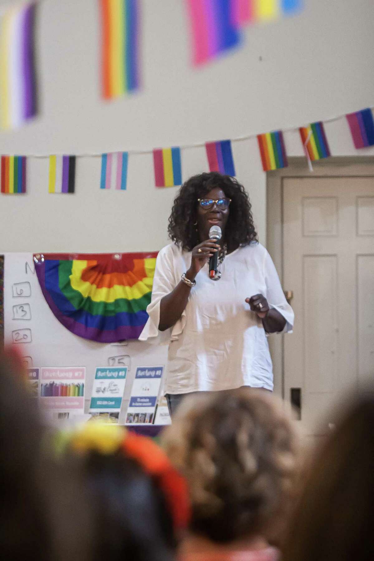 State Sen. Pat Billie Miller addresses the crowd at Darien’s Pride celebration on June 12, 2022.