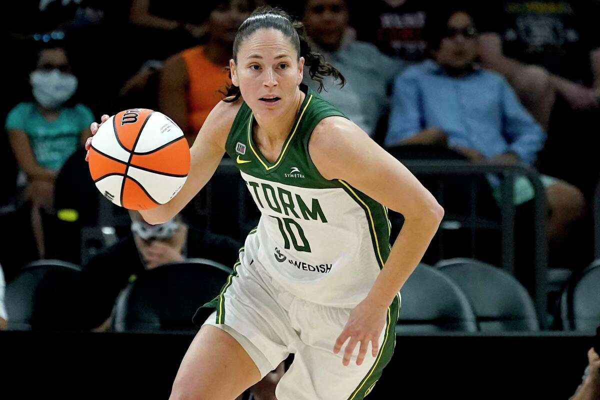Seattle Storm guard Sue Bird (10) plays during the first half of the Commissioner's Cup WNBA basketball game against the Connecticut Sun in 2021 in Phoenix.