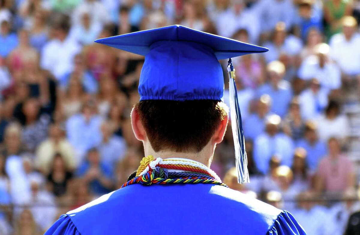 Community Council President Matthew Reynolds speaks during Darien High School's Class of 2022 Commencement Program in Darien, Conn., on Friday June 17, 2022.