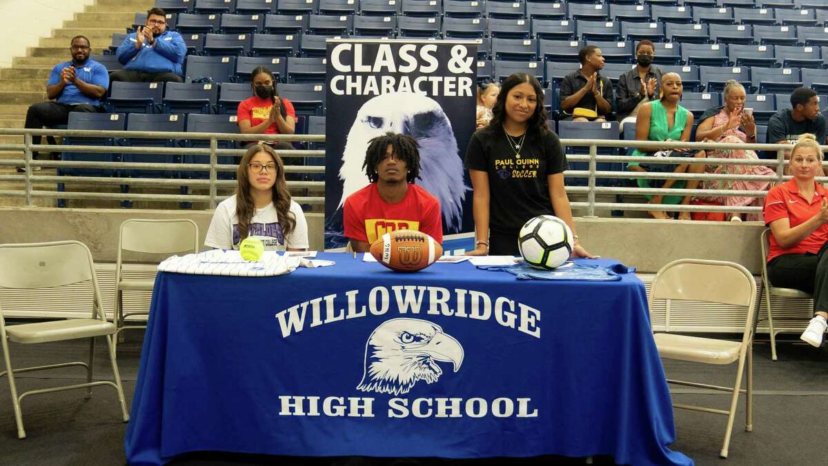 Willowridge student-athletes celebrate National Signing Day during a May 12 ceremony at Hopson Field House.