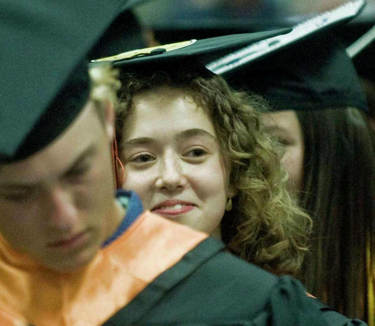 Alyza Crook enjoying the ceremony of the Ridgefield High School graduation at the O'Neill Center. Friday, June 17, 2022