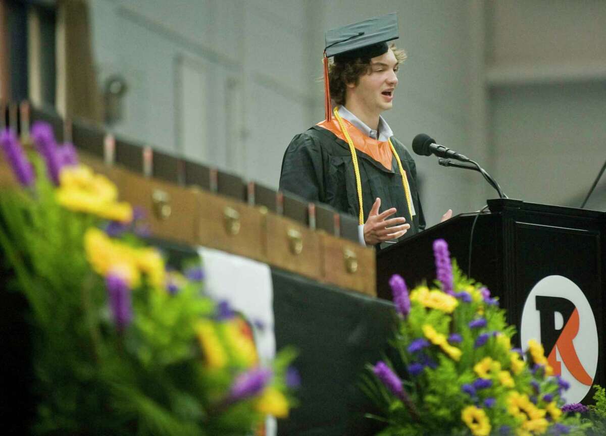 Class Speaker, Presley Milton, with his remarks to the class at the Ridgefield High School graduation held at the O'Neill Center. Friday, June 17, 2022