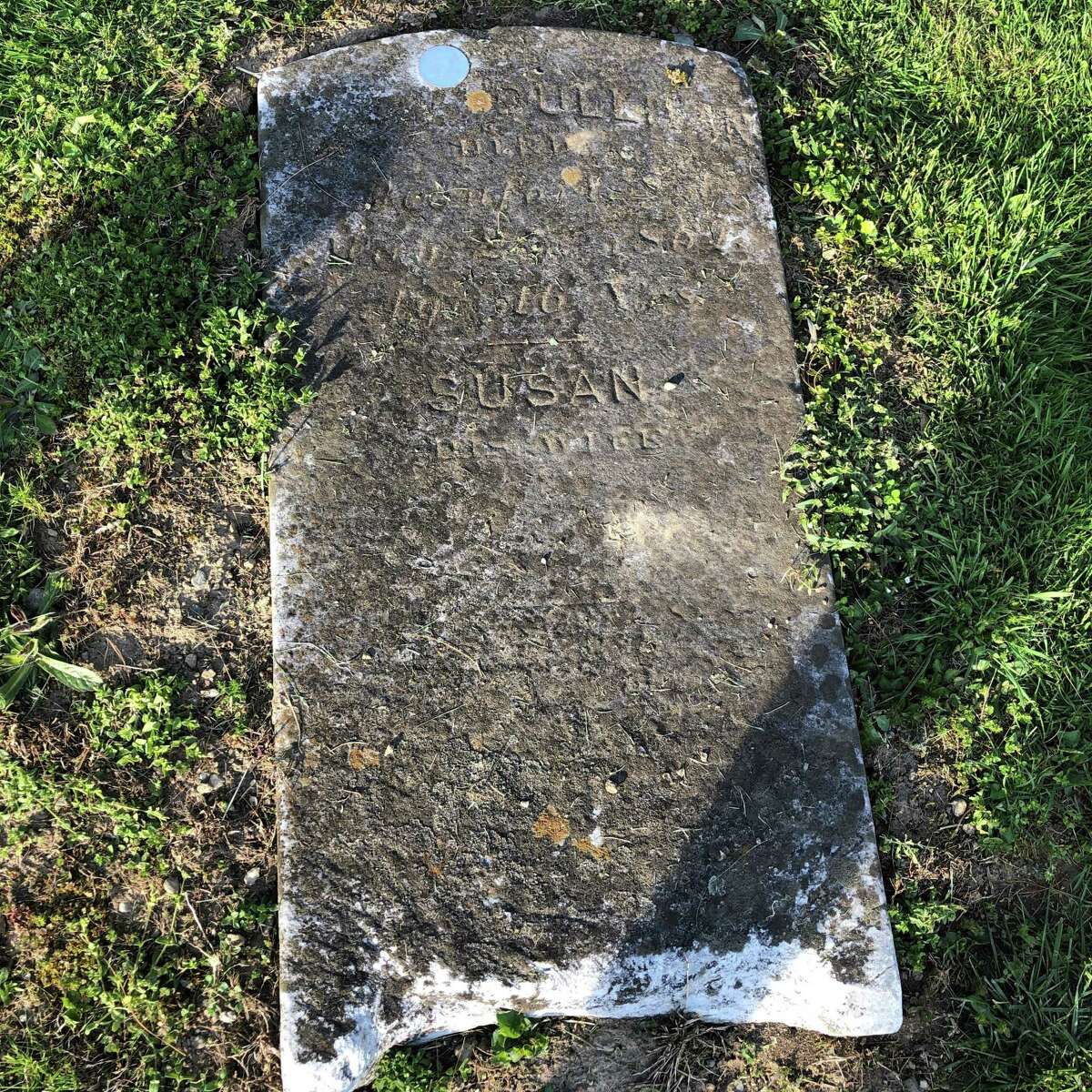 A headstone in the cemetery that Sharon Pearson believes could be the gravesite of a former enslaved person.
