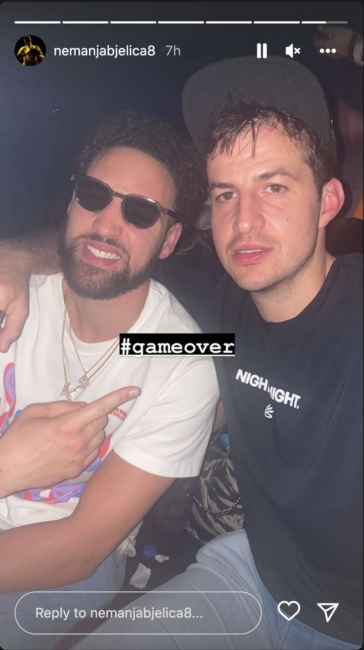Warriors players Klay Thompson and Nemanja Bjelica party in Las Vegas on June 18, 2022 after winning another NBA championship.