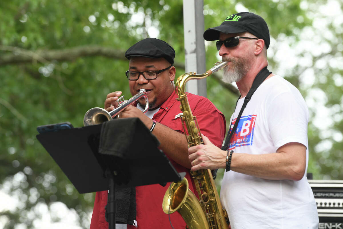 Members of the Keeshea Pratt Band get ready for their performance at Beaumont's Juneteenth celebration downtown Sunday. Photo made Sunday, June 19, 2022. Kim Brent/The Enterprise