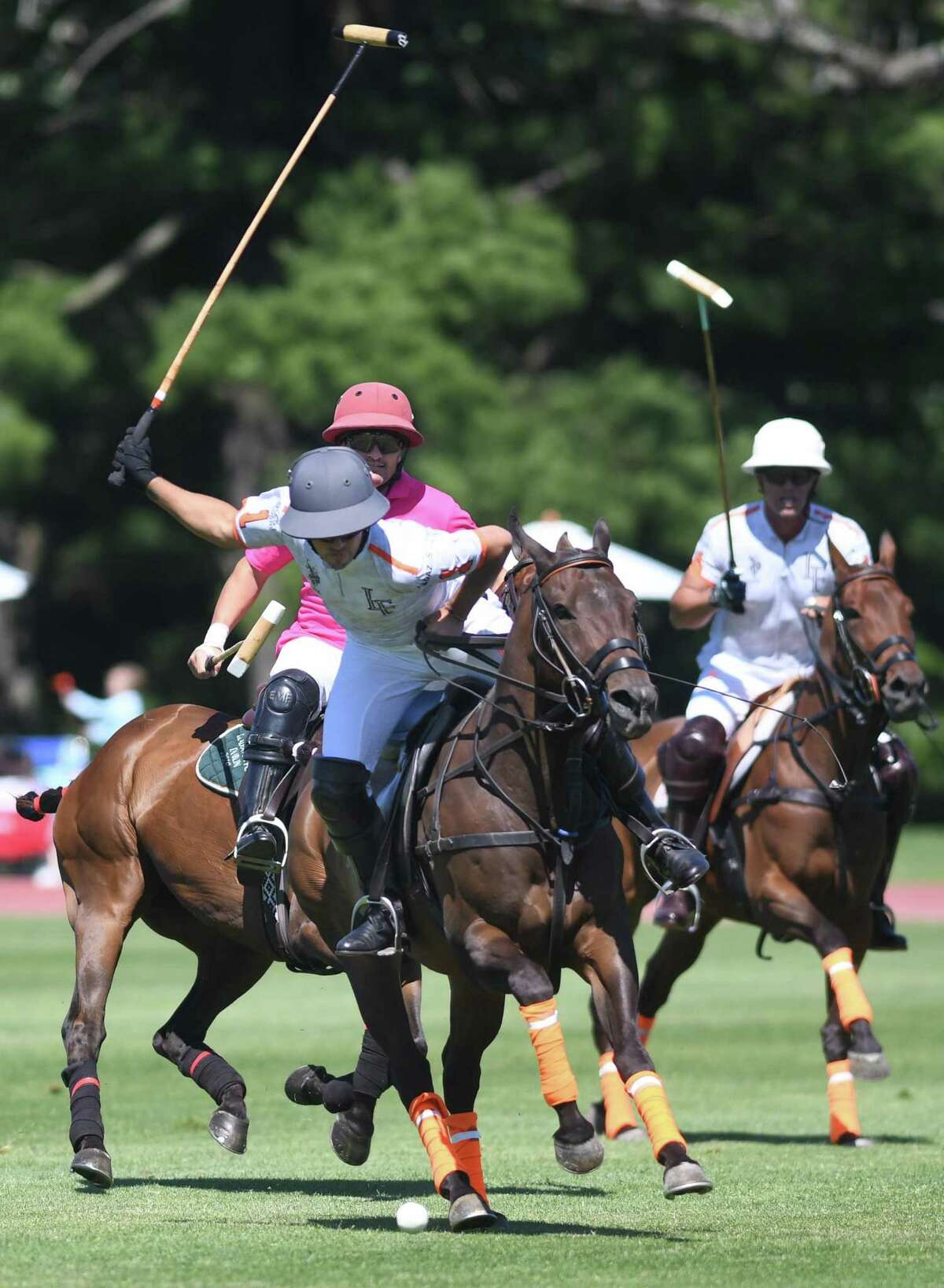 La Fe's Louis Devaleix controls posession of the ball in the East Coast Bronze Cup finals between Level Select CBD and La Fe at the Greenwich Polo Club in Greenwich, Conn. Sunday, June 19, 2022.