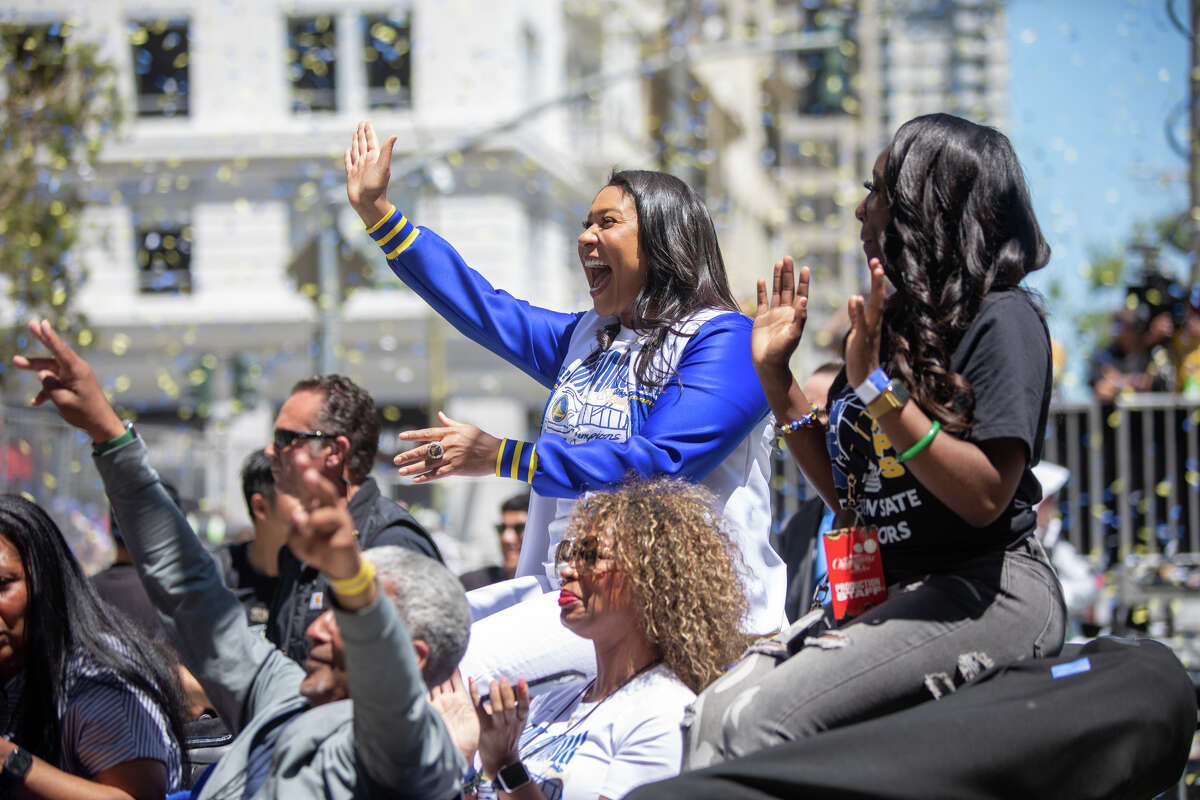 Mayor San Francisco London Breed during the review of the Golden State Warriors Championship on Market Street in San Francisco, California.  On June 20, 2022.