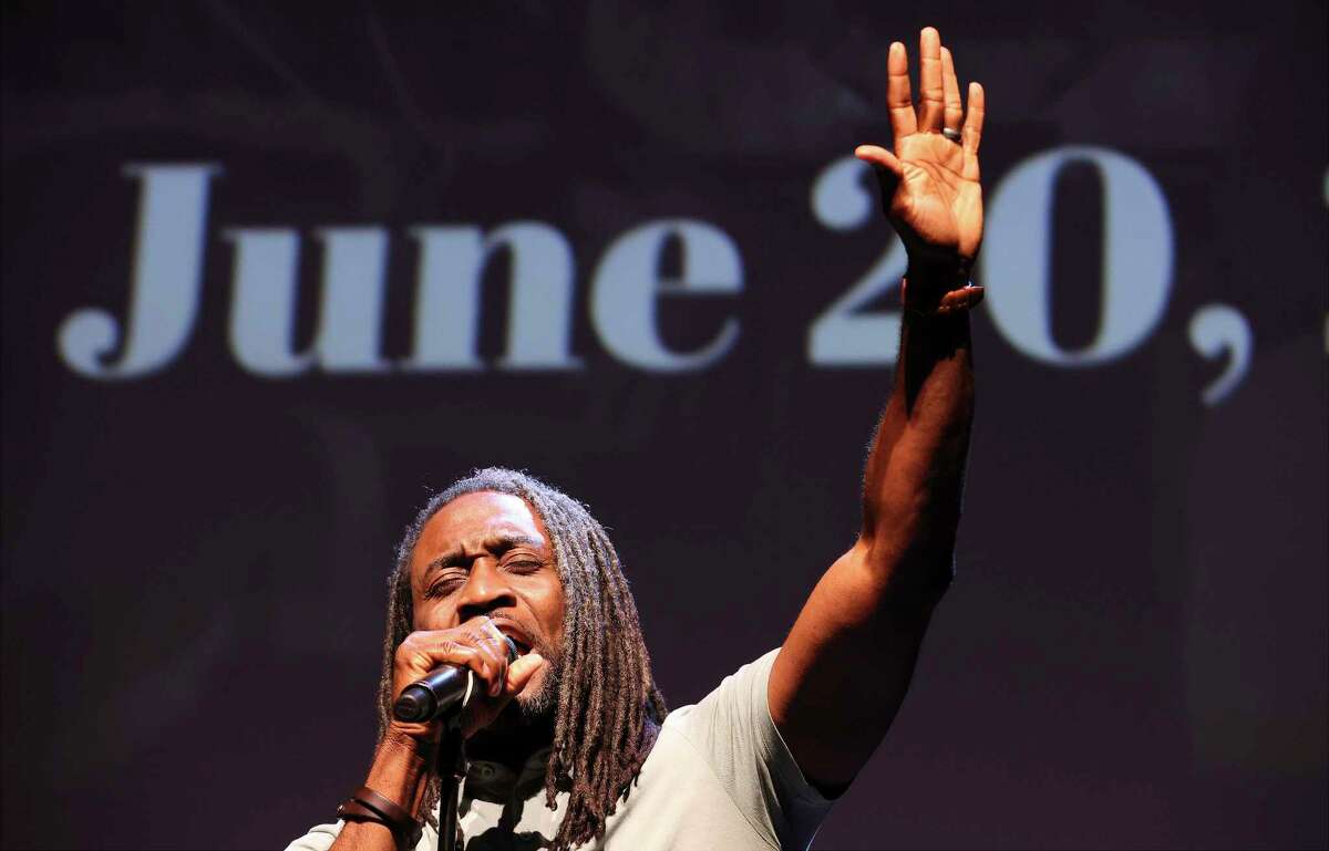Musician Sho Baraka performs as part of the Juneteenth celebration at The Tobin Center on Monday, June 20, 2022. 