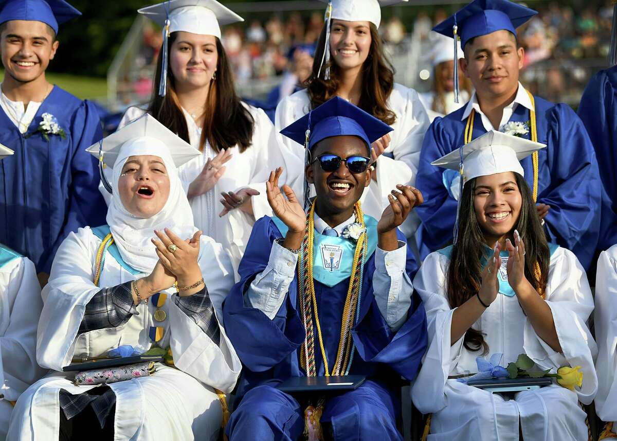 Seniors cheer for fellow graduates at they receive their diplomas at Bunnell High School in Stratford's graduation ceremonies Monday, June 20, 2022.