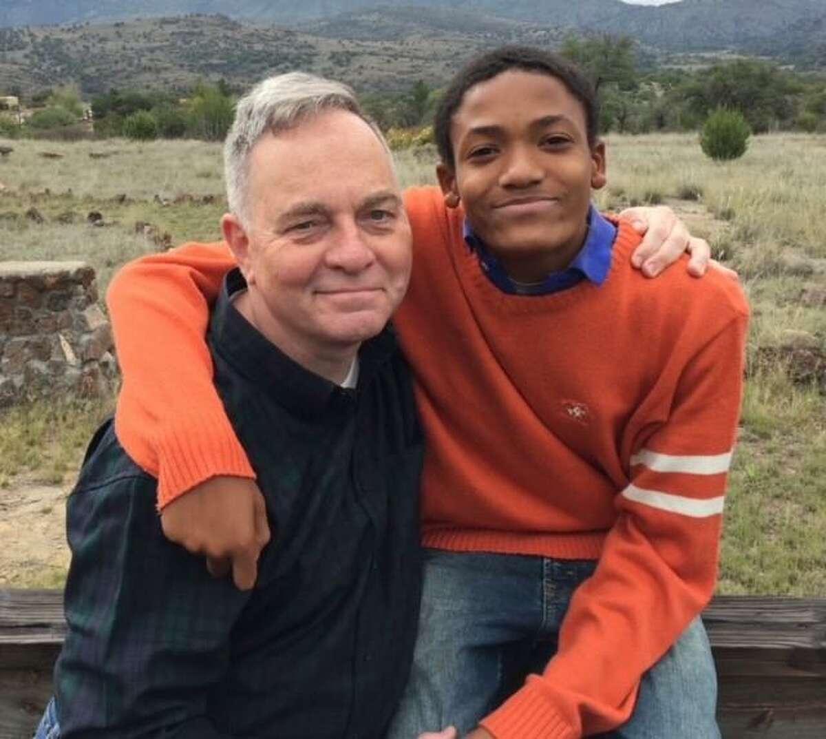 Kevin Fisher-Paulson and his son Zane in Fort Davis, Texas, in October 2018.