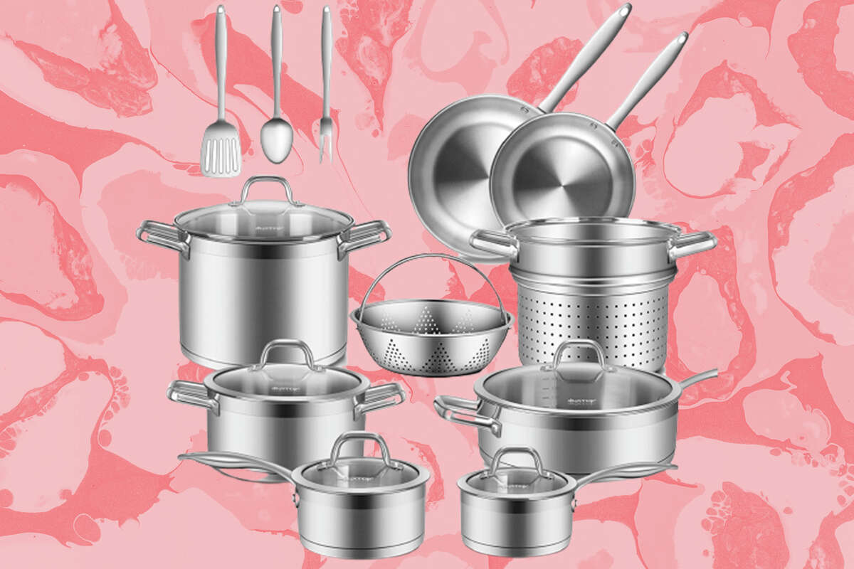 This gorgeous set of stainless steel pots and pans are on sale from Amazon.