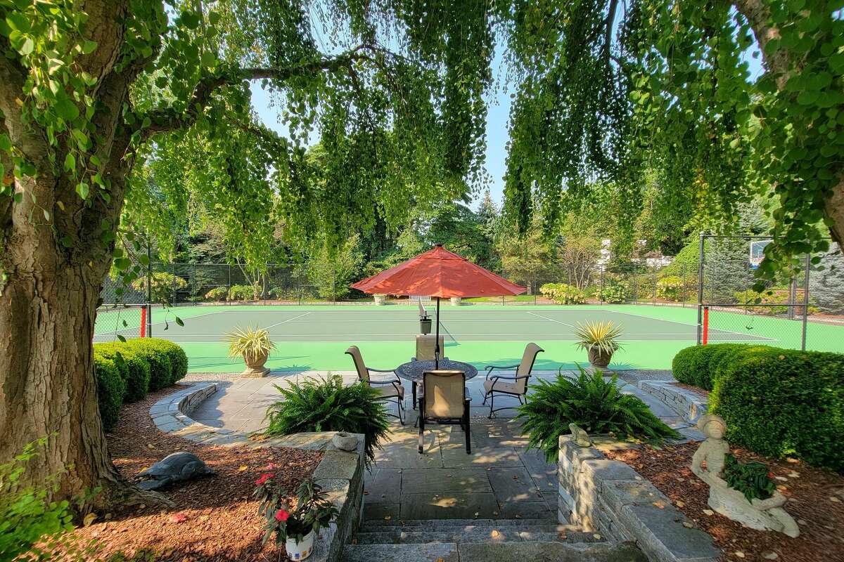 The tennis court at the home on 1481 Hillside Road in Fairfield, Conn.