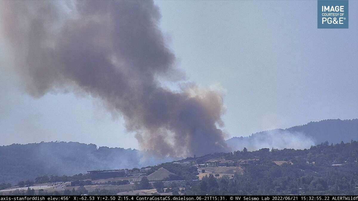 A wildfire camera captured the fast-moving Edgewood Fire in San Mateo County. The fire prompted evacuations as it moved toward Interstate 280