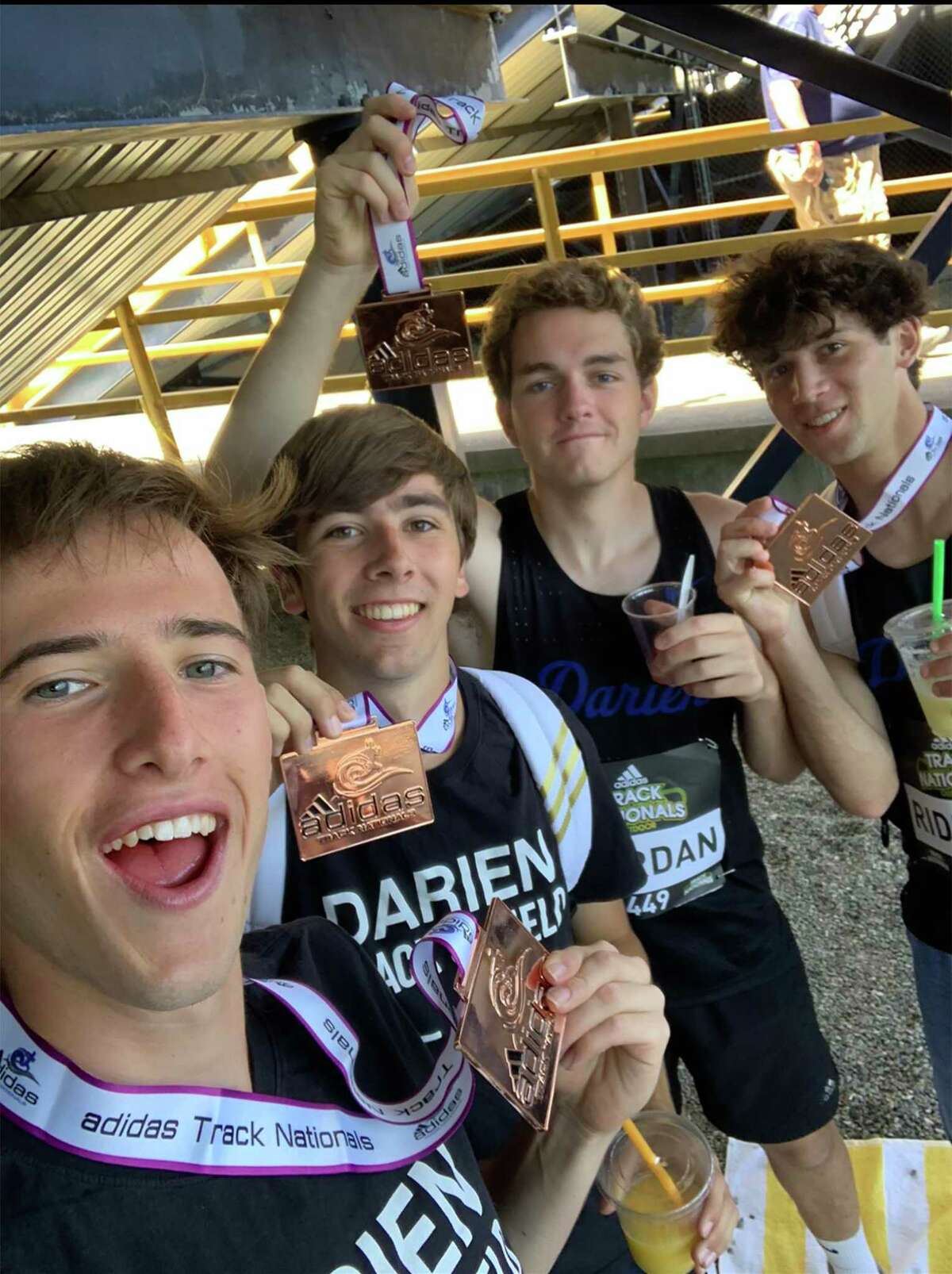 Darien’s 4x400 relay team of Jason Rideout, Luke Riordan, Owen Wagner and Kyle Bloomer finished fourth at the Adidas Outdoor Nationals track and field meet in North Carolina on Sunday, June 19.