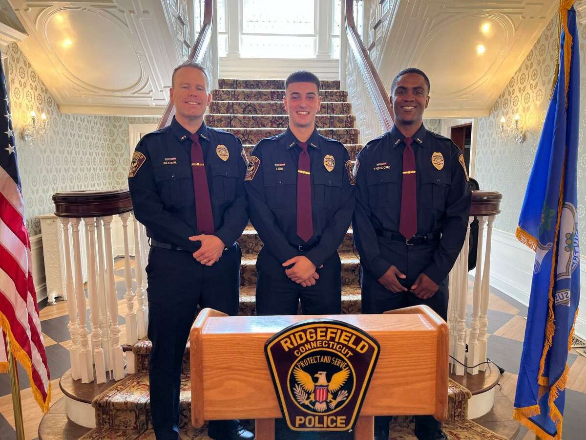 Ridgefield Police Department’s three newest officers Hillard Bloom, Andrew Luis and Roosevelt Theodore.