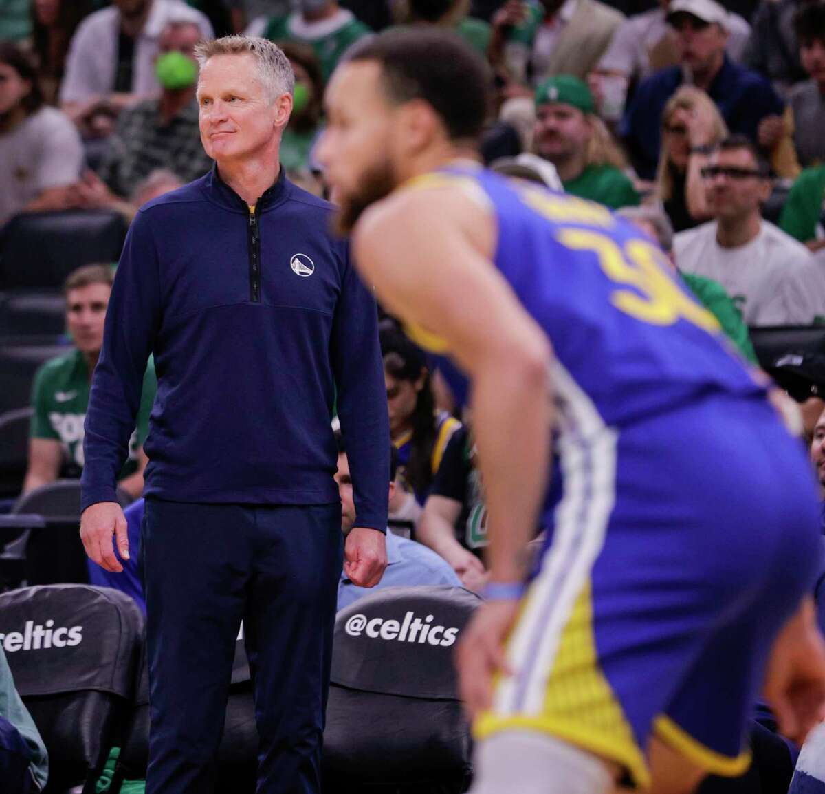 Golden State Warriors' Steve Kerr watches the action during the third quarter in Game 6 of the NBA Finals at TD Garden in Boston, Mass., on Thursday, June 16, 2022.