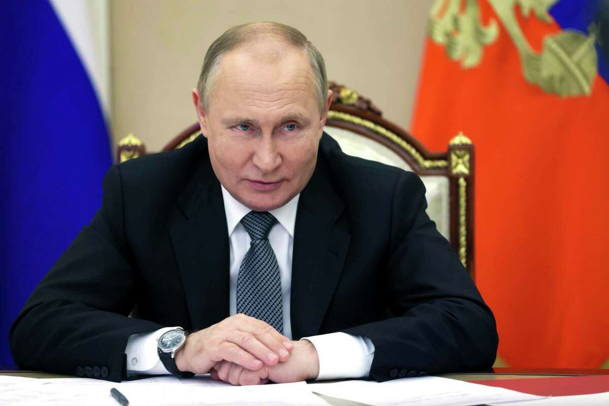 Russian President Vladimir Putin leads a State Consul meeting in Moscow, Russia, Tuesday, June 21, 2022.